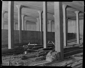 Mt Albert Reservoir, Auckland, under construction by Williamson Construction Company, featuring reinforcement columns