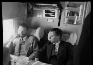 John Ulm on the right aboard the Tasman Empire Airways Ltd Short Solent flying boat, Sydney to Auckland flight