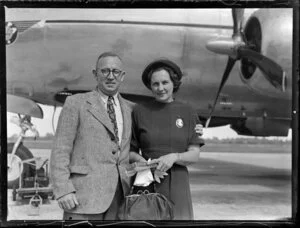 British Commonwealth Pacific Airlines, departing passengers, Dr and Mrs Griffin, [Auckland?]