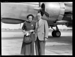 British Commonwealth Pacific Airlines, departing passengers, Dr and Mrs Griffin, [Auckland?]