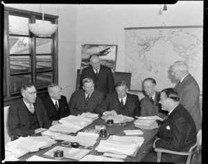 Tasman Empire Airways Ltd Directors, with Sir Leonard Monk Isitt, seated third from right