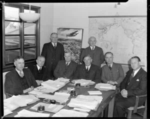 Tasman Empire Airways Ltd Directors, with Sir Leonard Monk Isitt, seated third from right