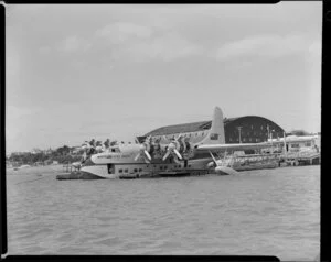 Tasman Empire Airways Ltd Solent seaplane RMA Ararangi ZK-AMM at Mechanics Bay, Auckland