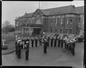Salvation Army band, entrance, The Princess Mary Hospital For Children, Auckland