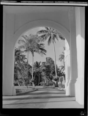 View of the grounds of the Grand Pacific Hotel, Suva, Fiji