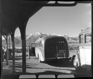 Mt Cook and Southern Lakes Tourist Company Ltd bus at The Hermitage Hotel