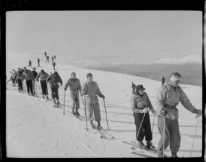 Skiers, coming downhill, Coronet Peak Ski Field, Central Otago