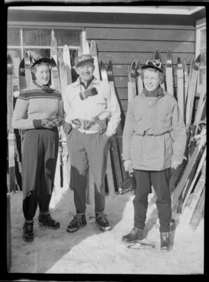 Three unidentified skiers, Coronet Peak Ski Field, Central Otago