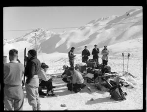 Group of skiers, Coronet Peak Ski Field, Central Otago