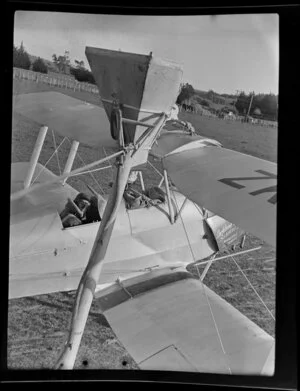 Hopper and aircraft; Auckland Aviation Services aerial topdressing, Clevedon