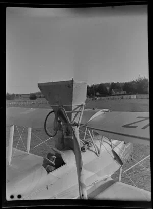 Hopper and aircraft; Auckland Aviation Services aerial topdressing, Clevedon