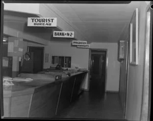 Interior of booking office of Whenuapai airport, Auckland