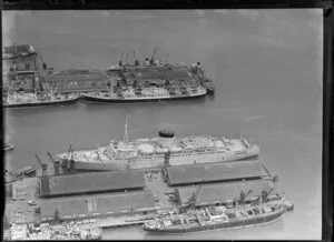 RMS Caronia ship berthed at Auckland wharf