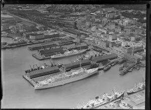 RMS Caronia ship berthed at Auckland wharf