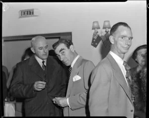 Pan American World Airways, unidentified group of men at a reception in the Gala Room at Whenuapai Airbase, Auckland