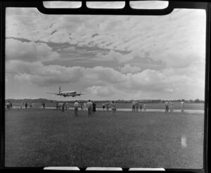 Pan American World Airways Stratocruiser aircraft in flight at Whenuapai Airbase, Auckland