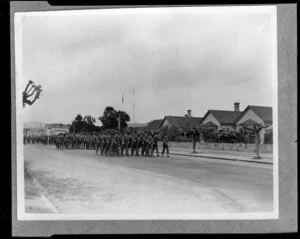 Airforce men marching along street of Rotorua