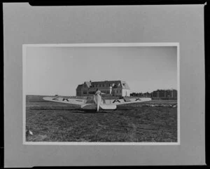 Copy photograph of a Miles Magister aircraft at Auckland Aero Club