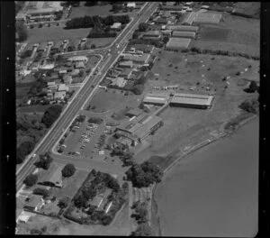 Unidentified factories, Carbine Road industrial area, Mt Wellington, Auckland, including residential housing, commercial gardens and greenhouses, and [Tamaki River?]