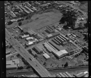 Unidentified factories, Mt Wellington/ Panmure industrial area, Auckland, also including residential housing
