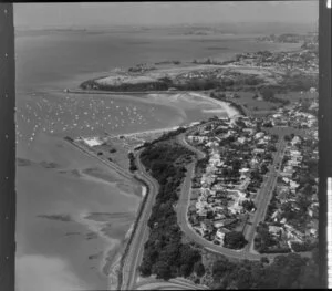 Paratai Drive and Okahu Bay, with Bastion Point, Auckland