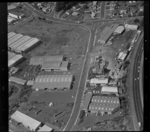 Factories in industrial area, Auckland, including Ideal Garages and United Concrete Limited