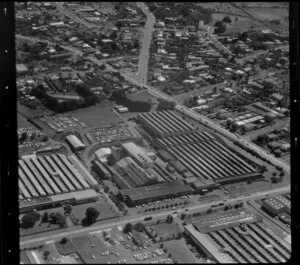 Unidentified factories, Mt Wellington/ Panmure industrial area, Auckland, also including residential housing