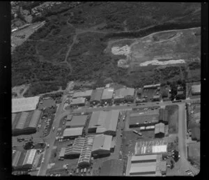Unidentified factories in industrial area, Auckland, including land cleared for development and bush-clad area [Mt Wellington?]