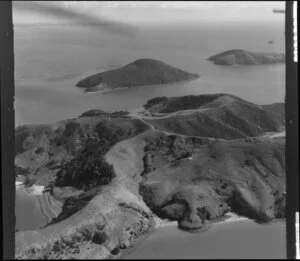 Whanganui Island (foreground) with Motutapere and Waimate Islands, North of Coromandel Harbour