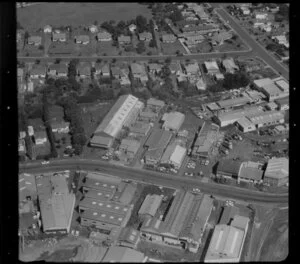 Unidentified factories in industrial area as well as some residential houses, Auckland
