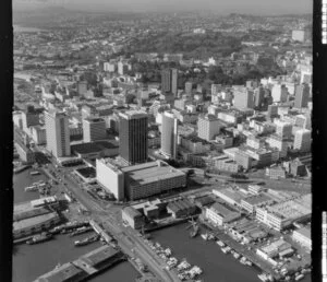 Auckland city waterfront area with shipping