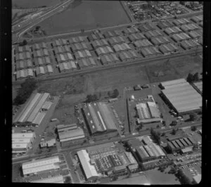 Unidentified factories and [storage?], Carbine Road industrial area, Mt Wellington, Auckland