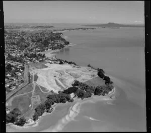 Land cleared for housing development, Cockle Bay, Manukau City, Auckland, including Tamaki Strait and Rangitoto Island