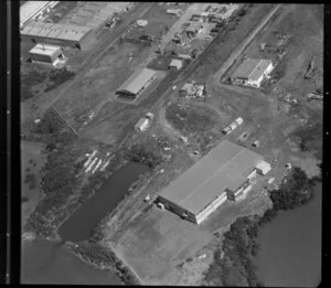 Unidentified factories, Carbine Road industrial area, Mt Wellington, Auckland, including Tamaki River