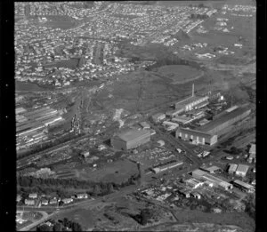 Unidentified factories in industrial area, Manukau City area, Auckland, including residential housing