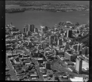 Auckland, city buildings and Waitemata Harbour