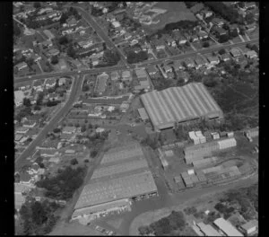 Unidentified factories, Carbine Road industrial area, Mt Wellington, Auckland, also including residential housing