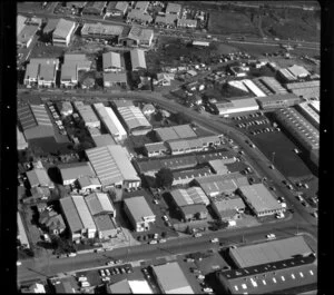 Factories and commercial buildings, including Nelmar Plastics and Borts, in industrial area, Manukau City, Auckland