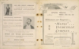 Opera House (Wellington) :Williamson and Musgrove's "Matsa" Vaudeville Company ... a combination of leading comedians and specialists. [Back and front covers of information brochure]. Monday, June 28th, 1897.