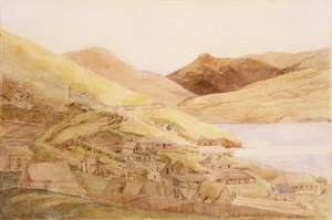 [Weld, Frederick Aloysius] 1823-1891 :[Lyttelton, with Immigrants' Barracks and settlers' houses, 1852?]