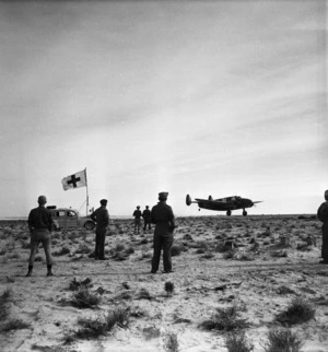 Tunisian airfield during World War II, showing an ambulance plane