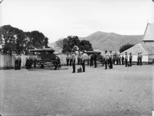 Members of the Armed Constabulary Field Force during a drill, Mount Cook Barracks, Wellington