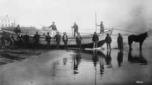 Photograph of a surf boat used for landing early settlers at New Plymouth