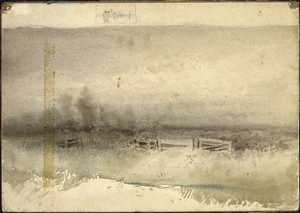 [Hodgkins, Isabel Jane] 1867-1950 :[Landscape with open gate and fence, ca 1886]