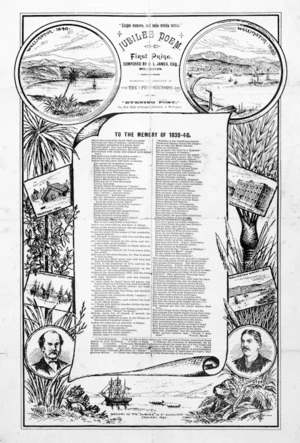 Evening Post :To the memory of 1839-40. Jubilee poem, first prize composed by H L James, esq., Wellington. Reprinted by permission of the Evening Post. 1890.