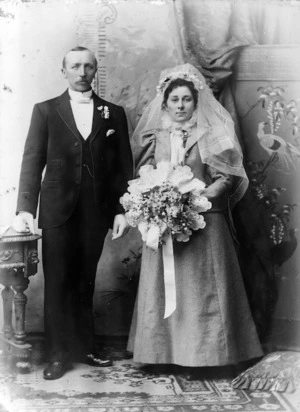 Christian Peter Berg and Alice Ellen Lillian Stidolph, in their wedding clothes