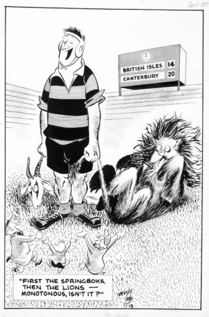 Lodge, Nevile Sidney 1918-1989 :First the Springboks. Then the Lions - monotonous isn't it? 1959.