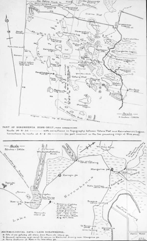 Adkin, George Leslie, 1888-1964 :Part of Horowhenua dune-belt, with corrections. Archeological data - Lake Horowhenua