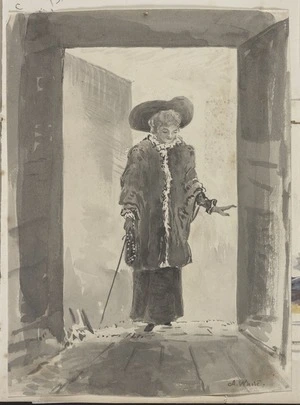 White, Annie Julia, 1852-1932 :[Woman in a doorway. ca 1886?]