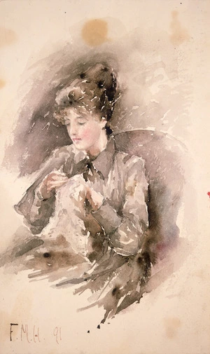 Hodgkins, Frances Mary, 1869-1947 :[Girl handsewing]